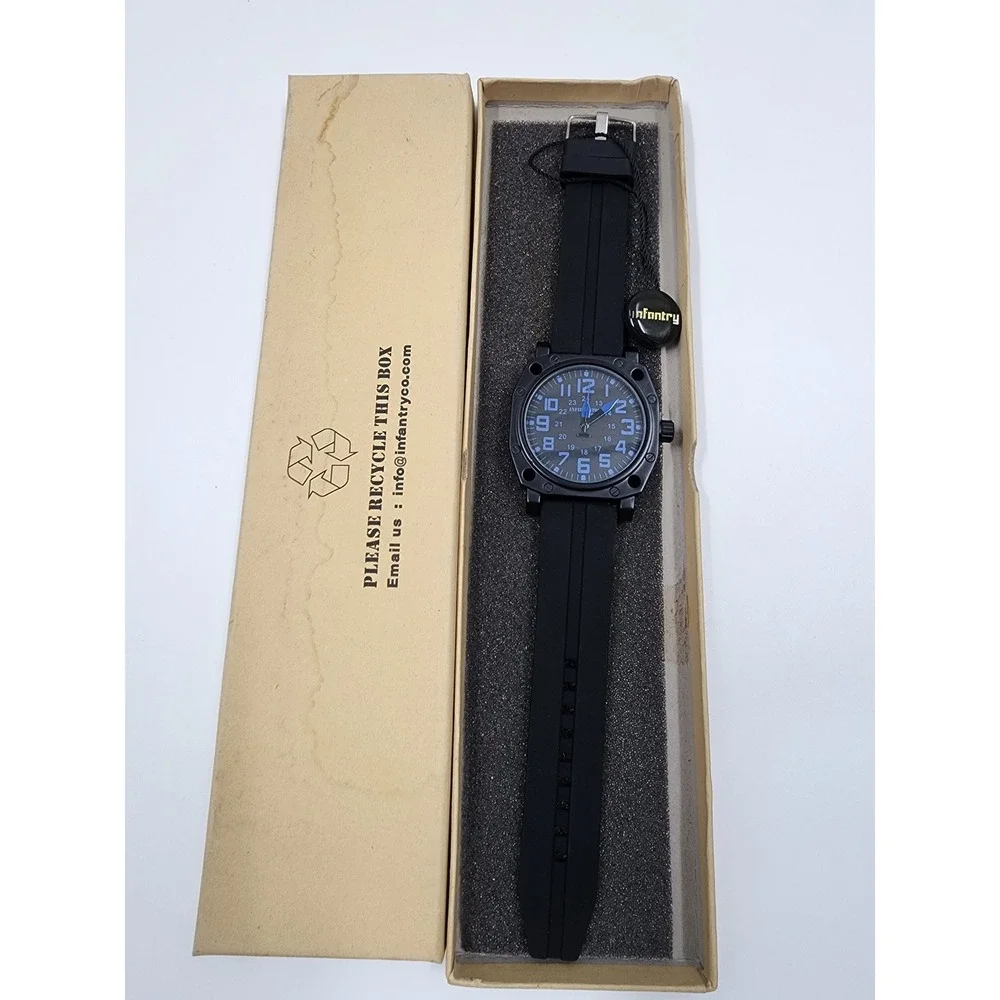 Infantry Co Military Issue Revival Watch Black Rubber Strap Blue Numerals Quartz